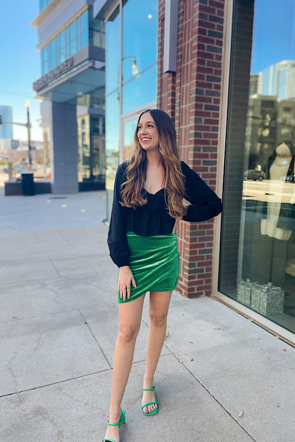 Green Velvet Wrap Skirt