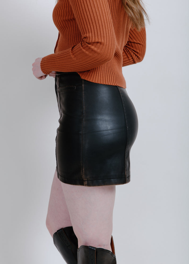 Biker Girl Leather Mini Skirt - Dark Brown