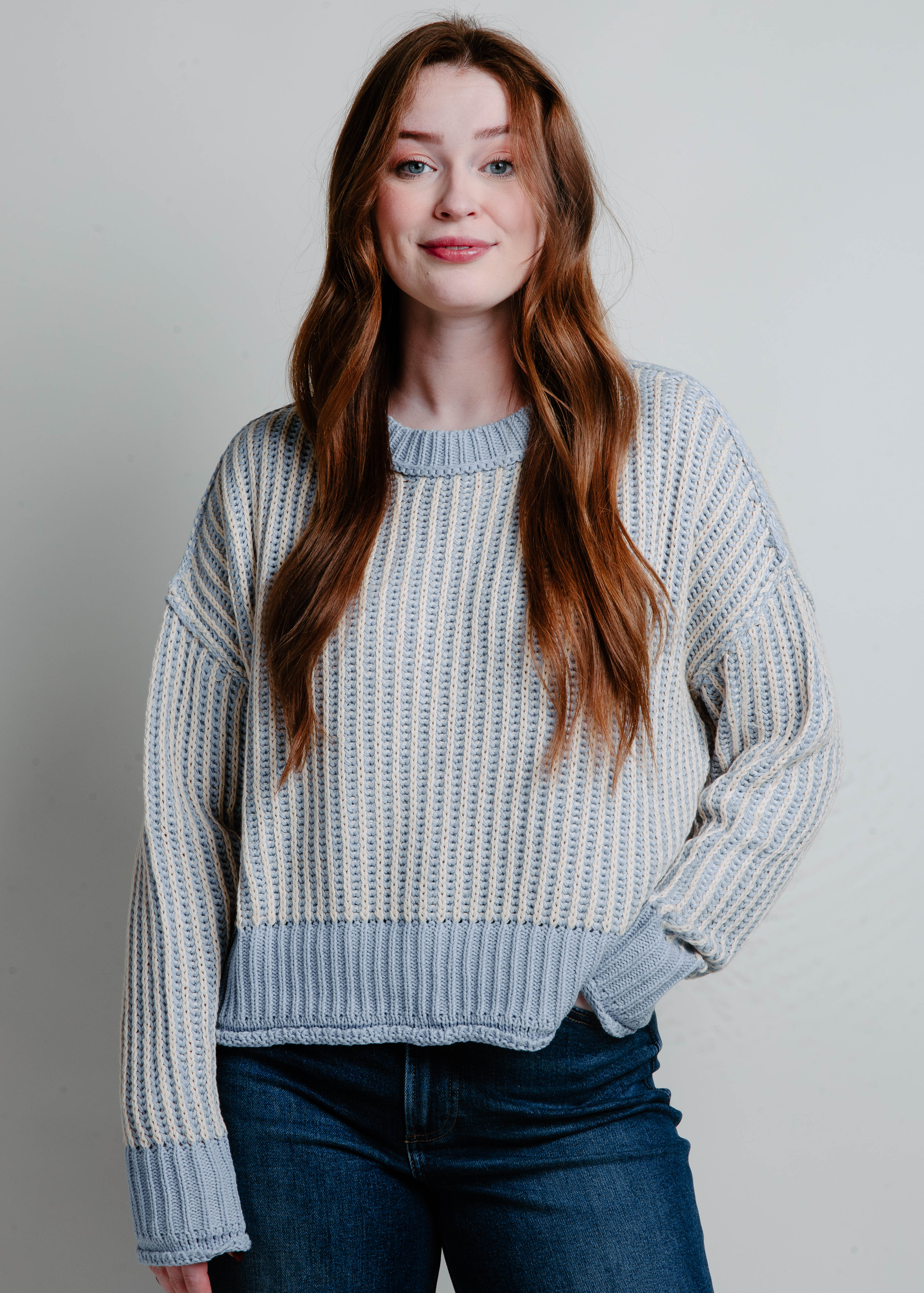 Call me Out Striped Sweater - Light Blue