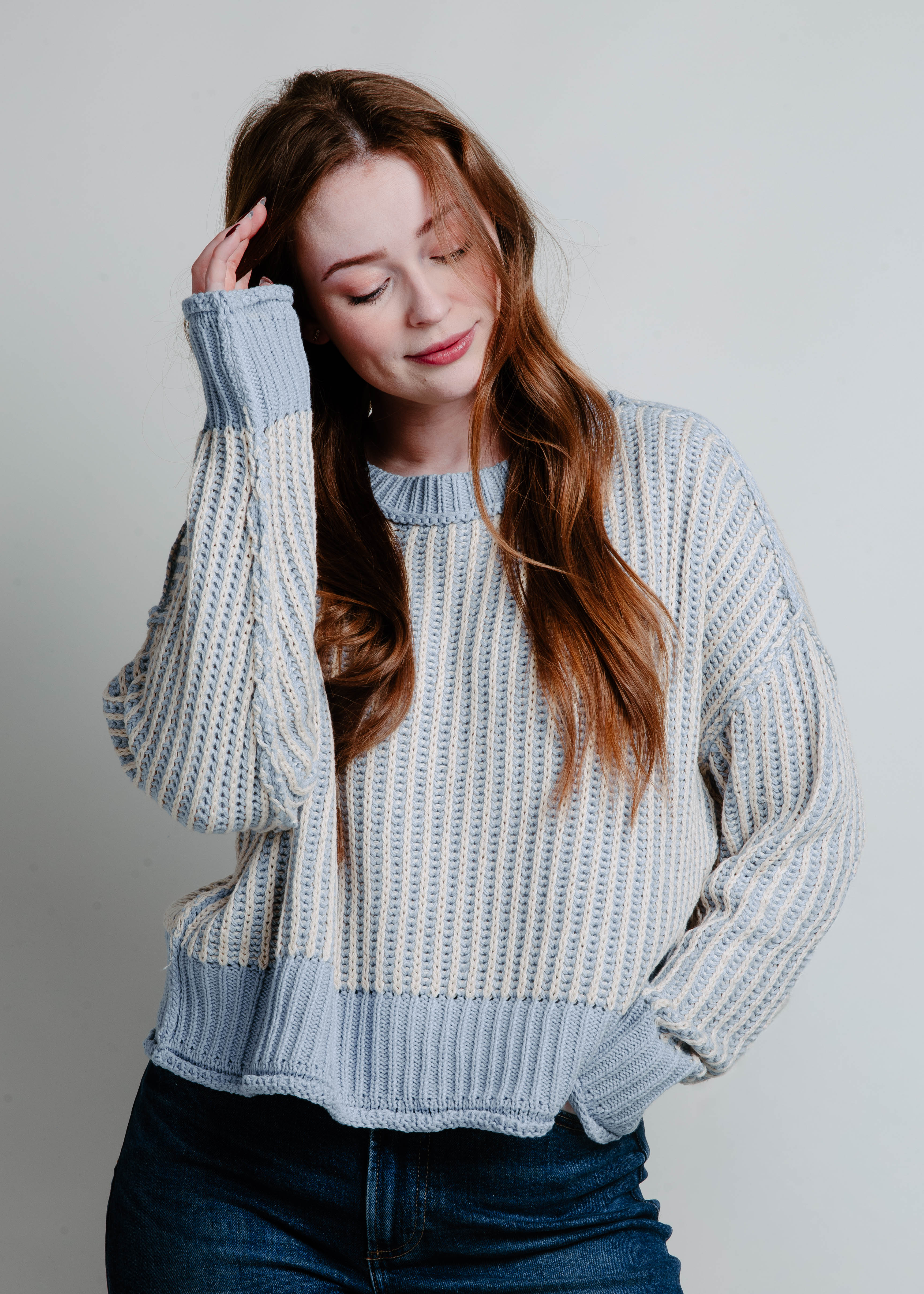 Call me Out Striped Sweater - Light Blue