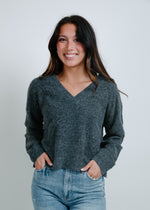 Casey Marble Knit Pullover Sweater - Charcoal