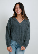 Casey Marble Knit Pullover Sweater - Charcoal