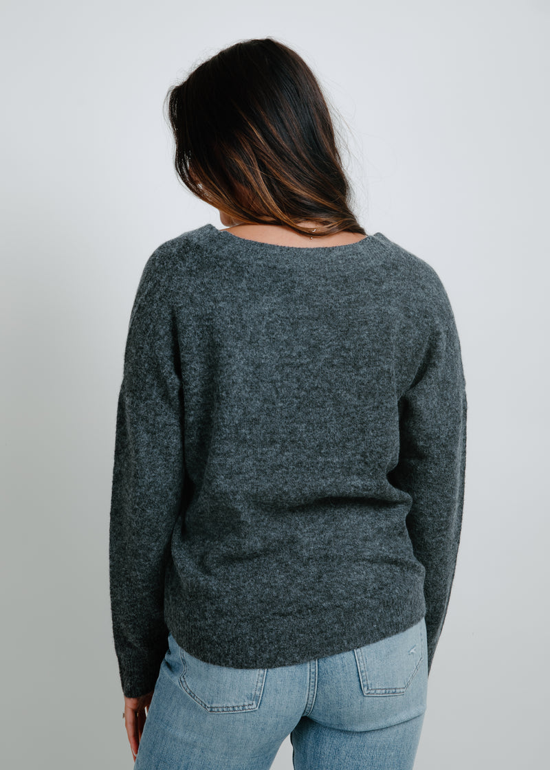 Casey Marble Knit Pullover Sweater - Charcoal