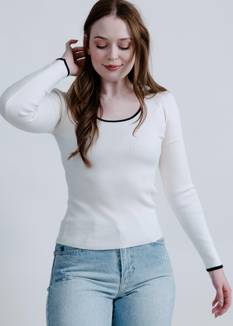 Central Scoop Neck Sweater - Cream