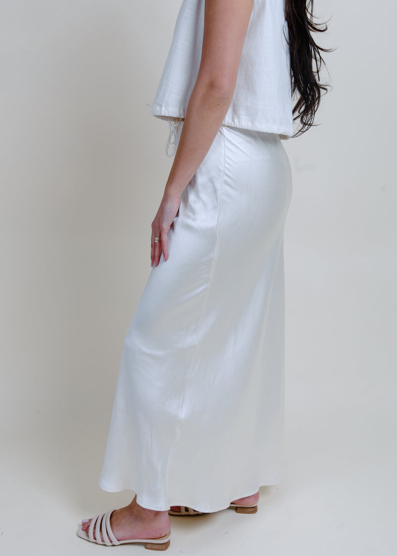 Classy Nights Satin Midi Skirt - Champagne