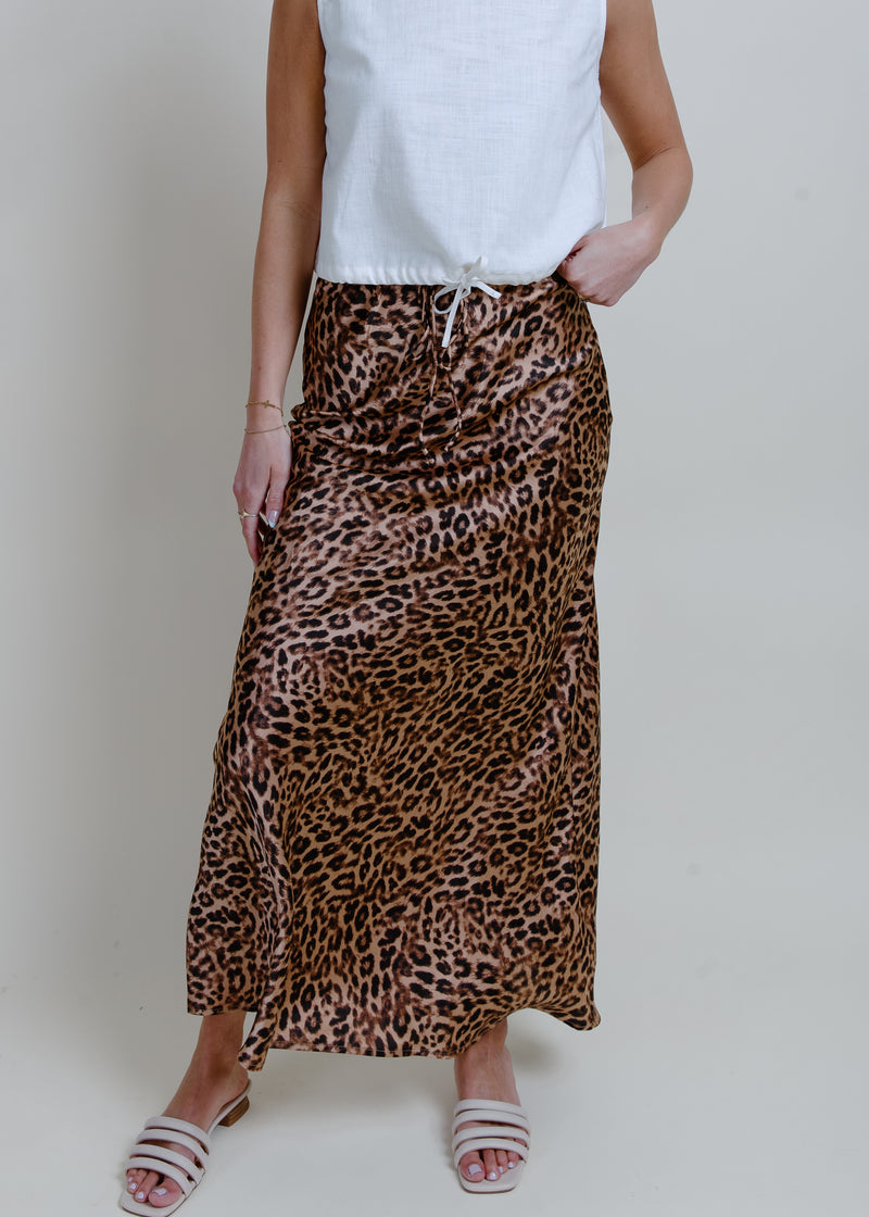 Classy Nights Satin Midi Skirt - Leopard