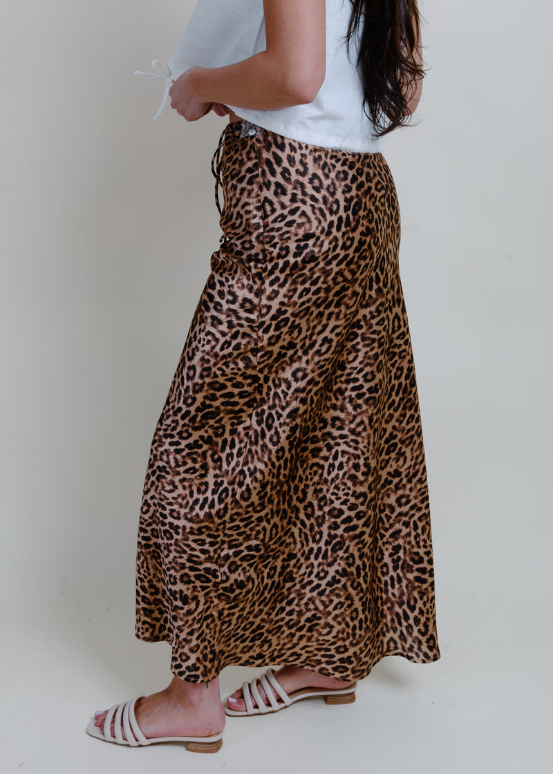Classy Nights Satin Midi Skirt - Leopard