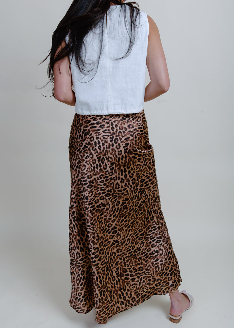 Classy Nights Satin Midi Skirt - Leopard