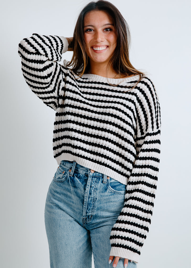 Cleo Striped Sweater - Natural/Black