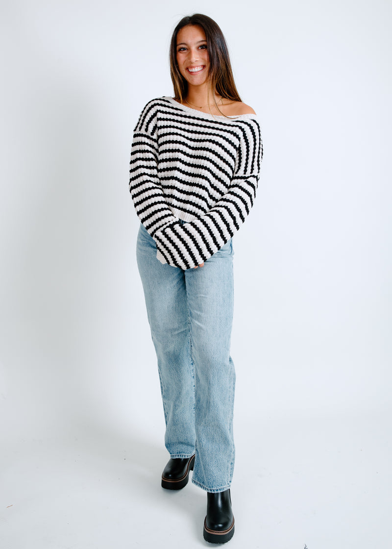 Cleo Striped Sweater - Natural/Black