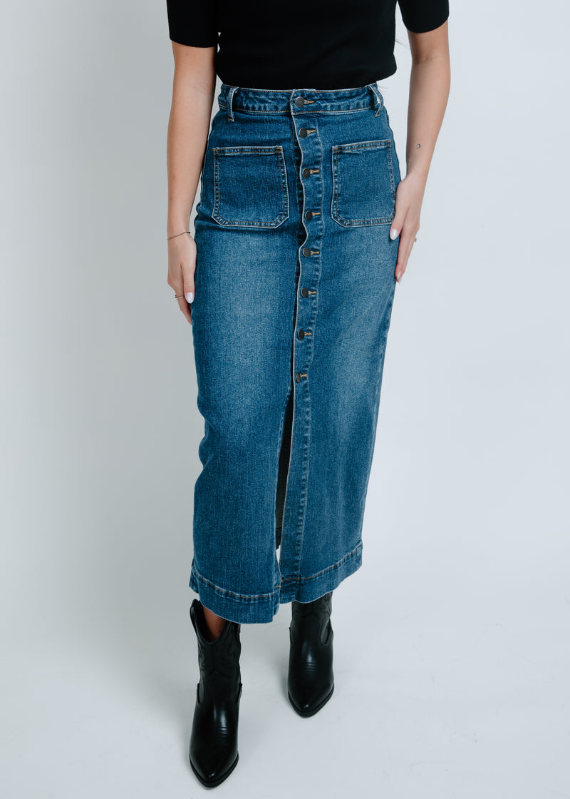 Cowgirl Days Denim Midi Skirt