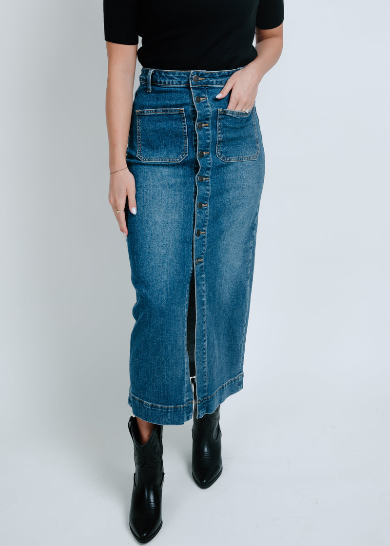 Cowgirl Days Denim Midi Skirt