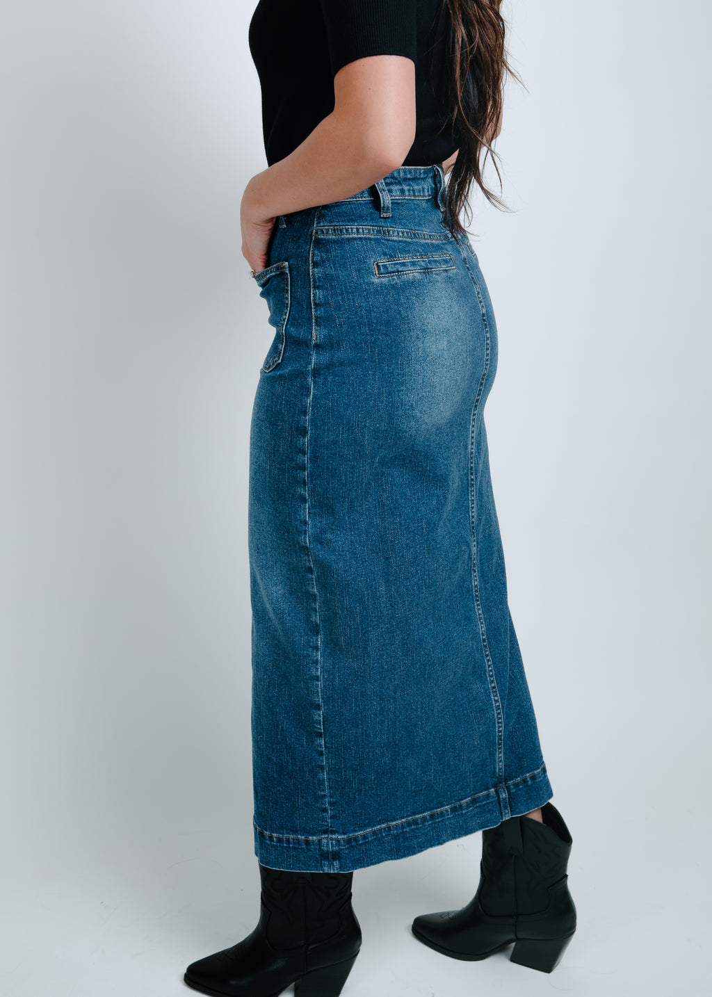 Cowgirl Days Denim Midi Skirt