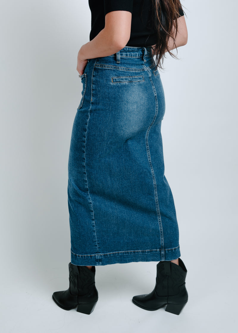 Cowgirl Days Denim Midi Skirt