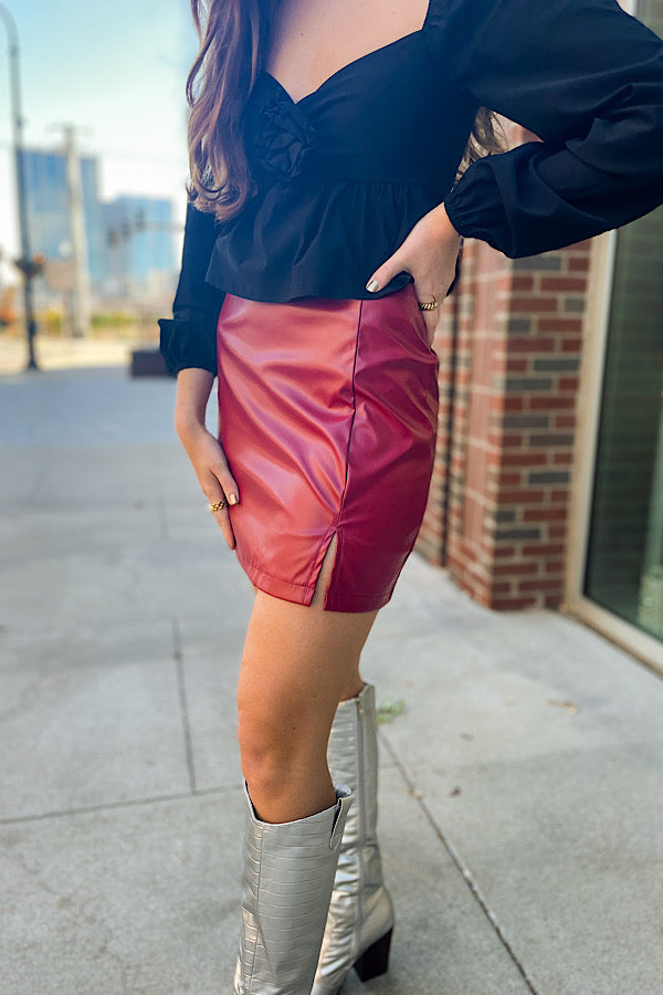 Rudolph Red Faux Leather Skirt