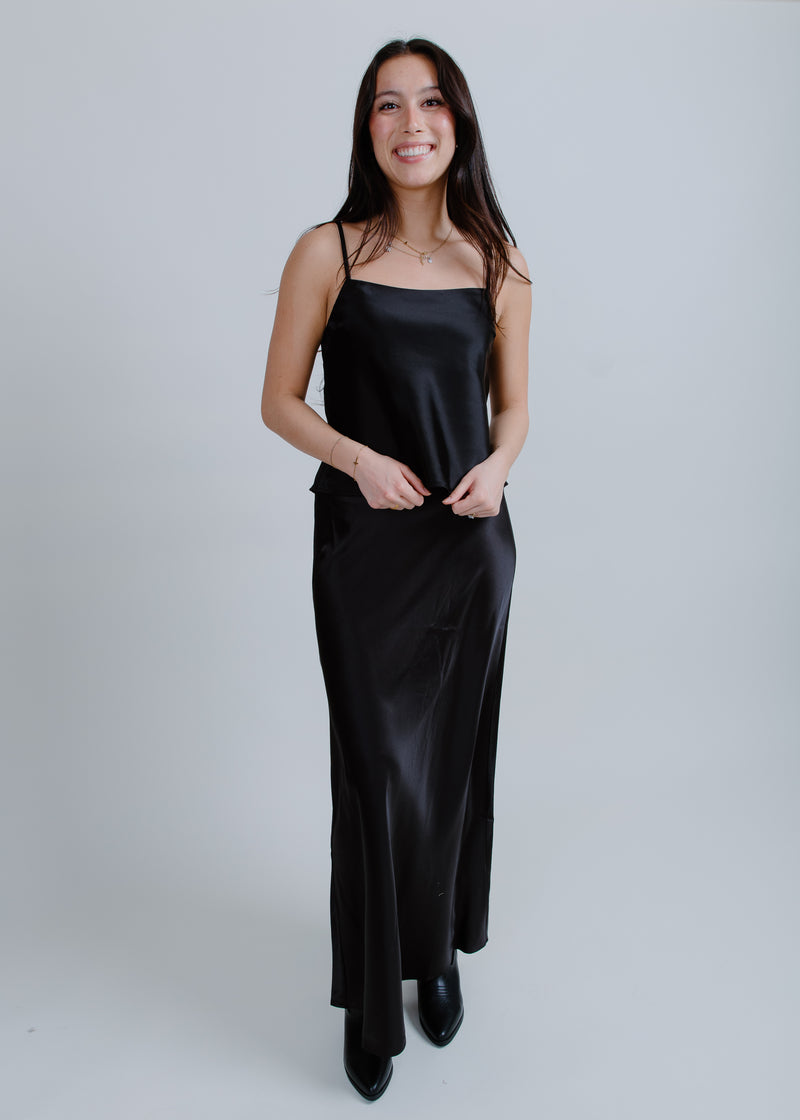 Date Night Out Satin Tank - Black