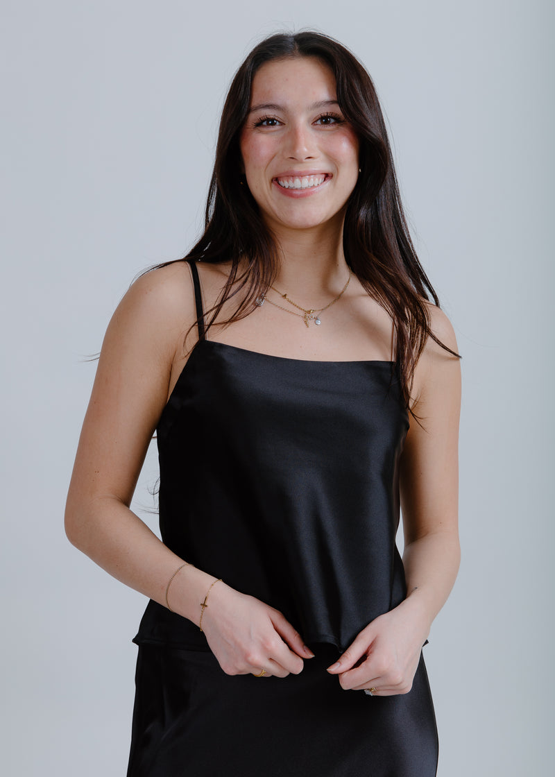 Date Night Out Satin Tank - Black