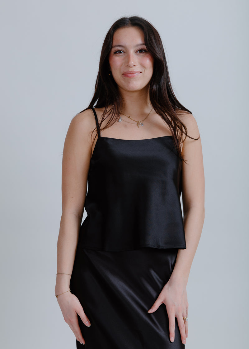 Date Night Out Satin Tank - Black