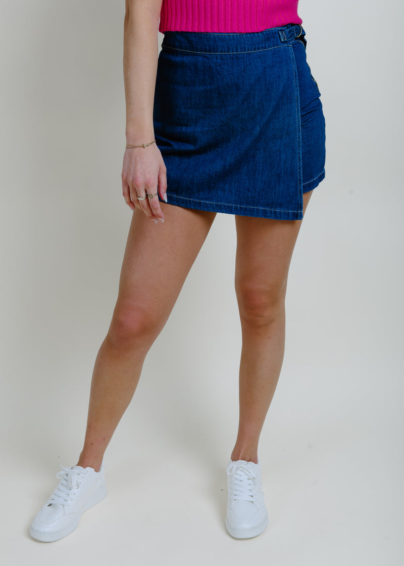 Downtown Denim Wrap Mini Skort