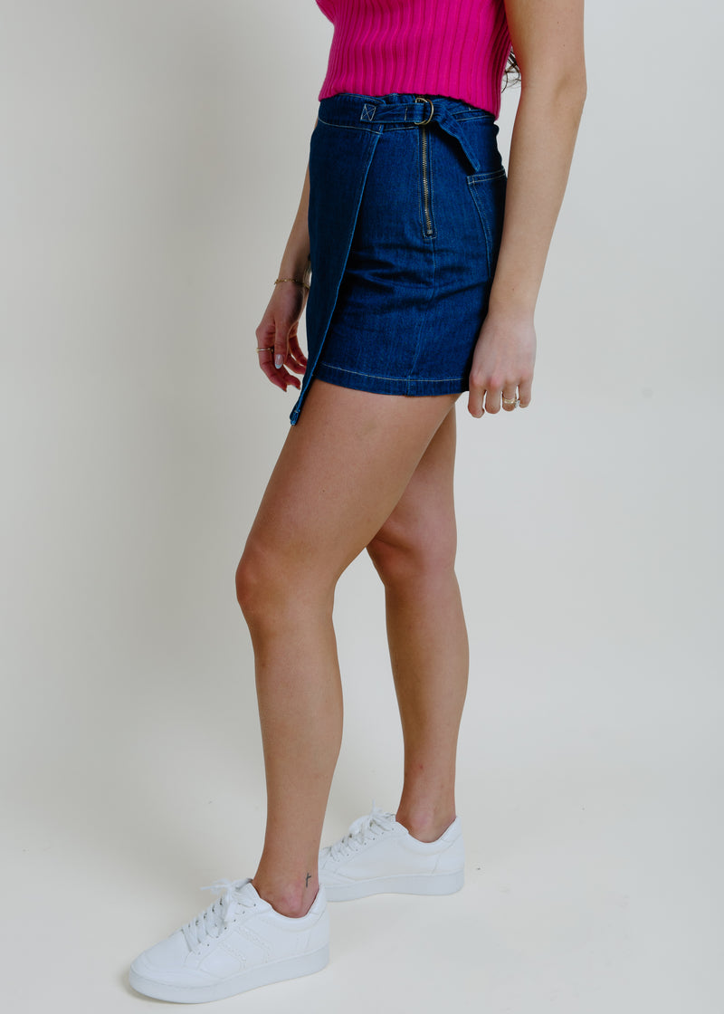 Downtown Denim Wrap Mini Skort