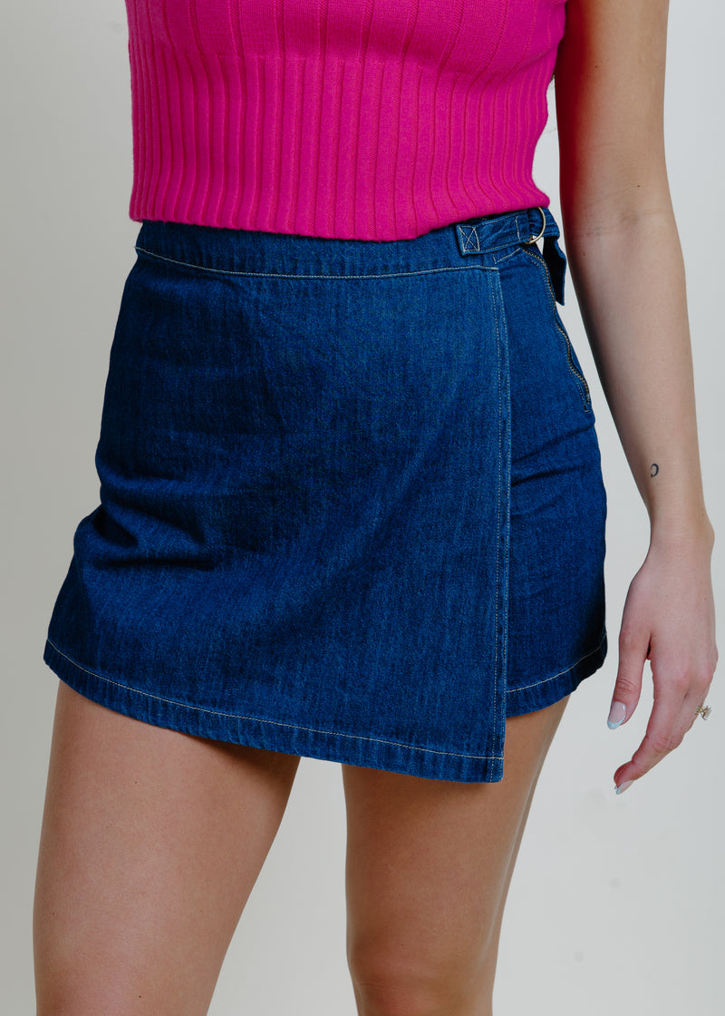 Downtown Denim Wrap Mini Skort