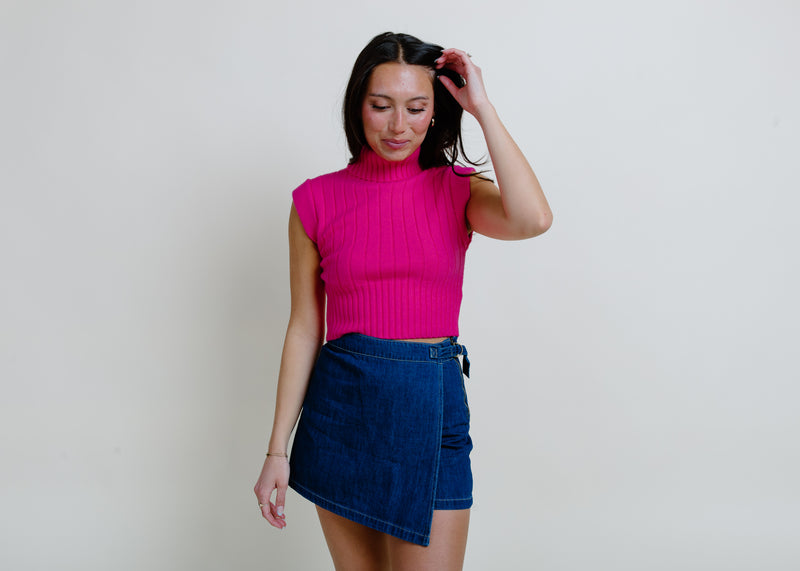 Downtown Denim Wrap Mini Skort
