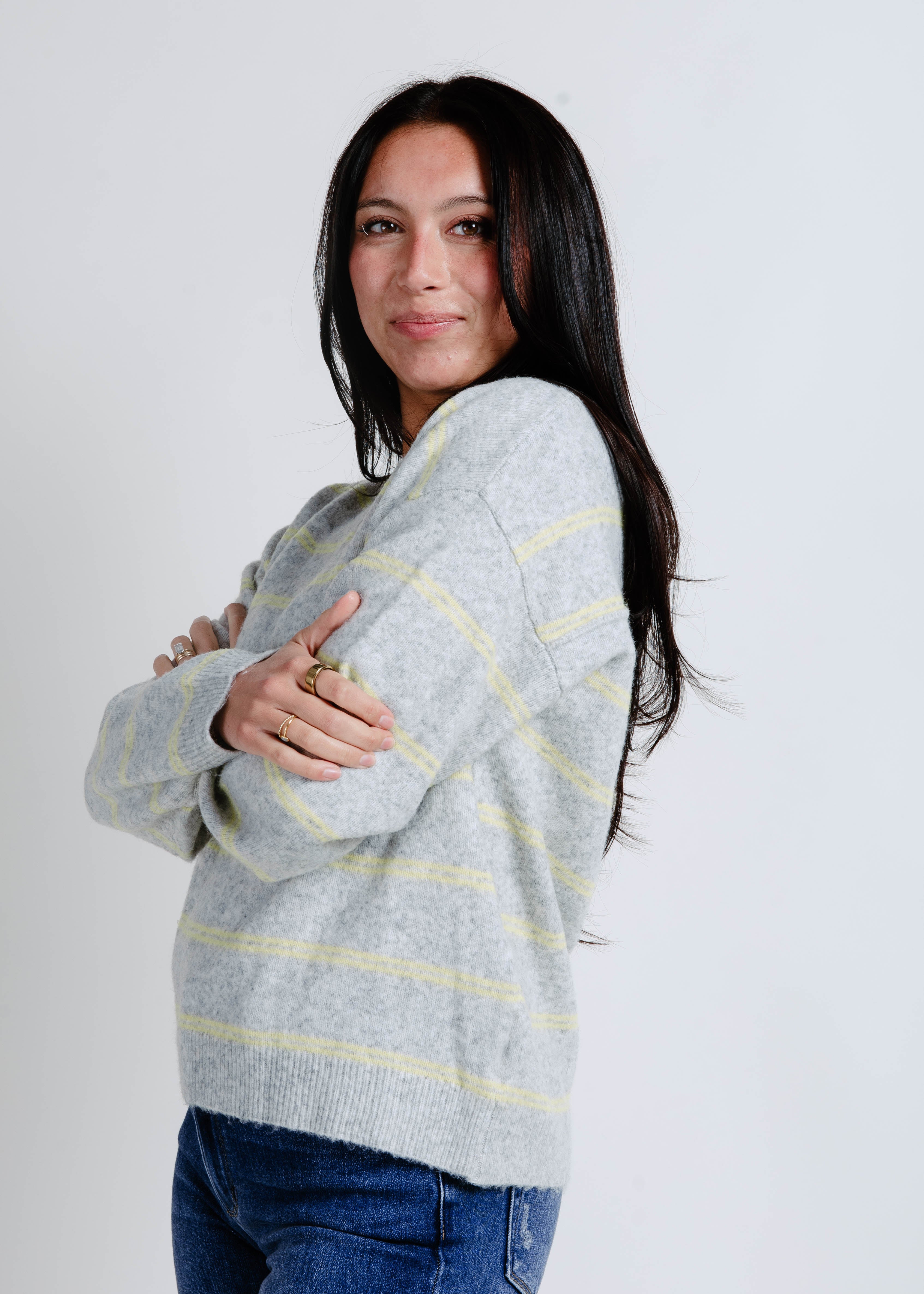 Easy Going Striped Sweater - Grey