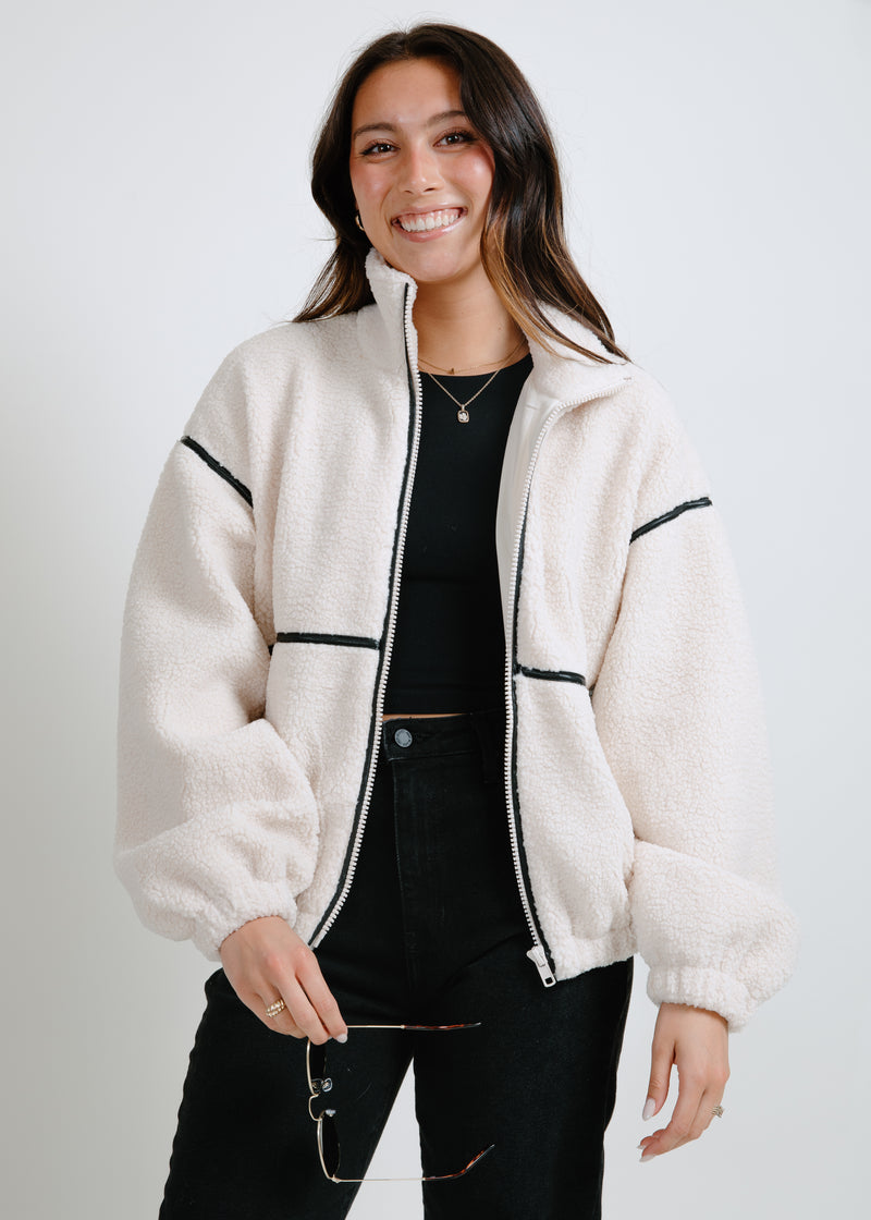 Forah Faux Leather-Trimmed Sherpa Jacket