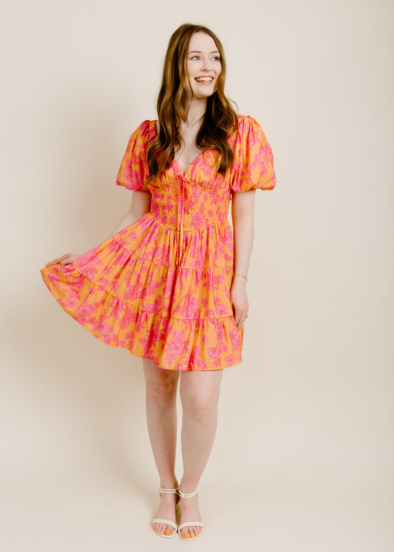 Taylor Peach Floral Mini Dress