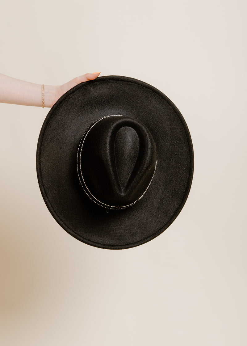 Lizzy Black Leather Strap Fedora Hat