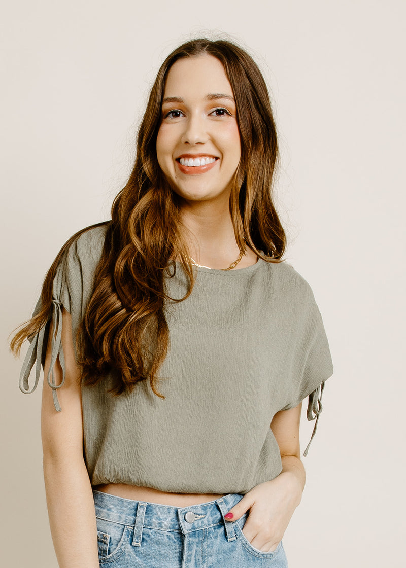Olive Cropped Boxy Tie Tee