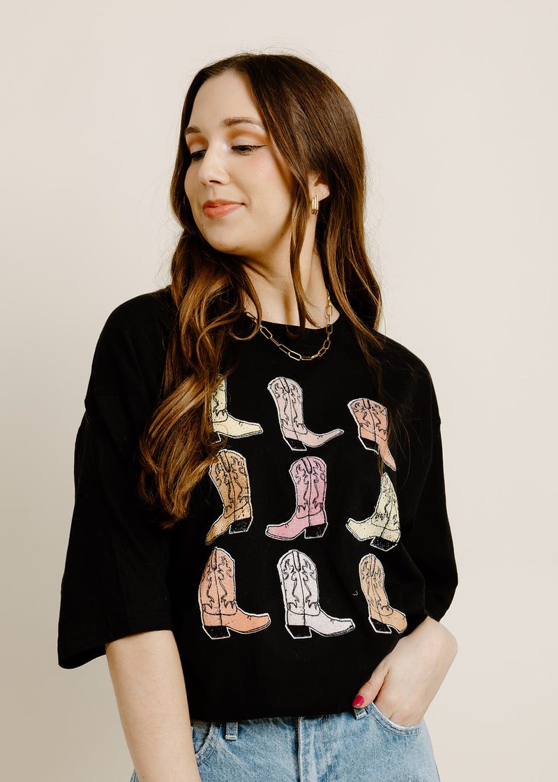 Black Cowboy Boots Oversized Graphic Tee
