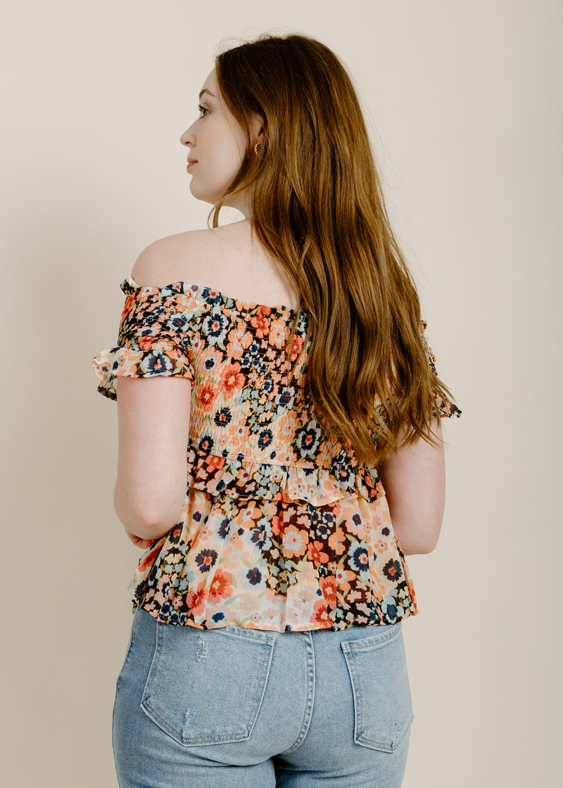 Floral Smock Ruffle Top