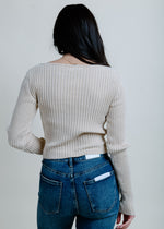 Hailey Ribbed Henley Top - Ash Beige