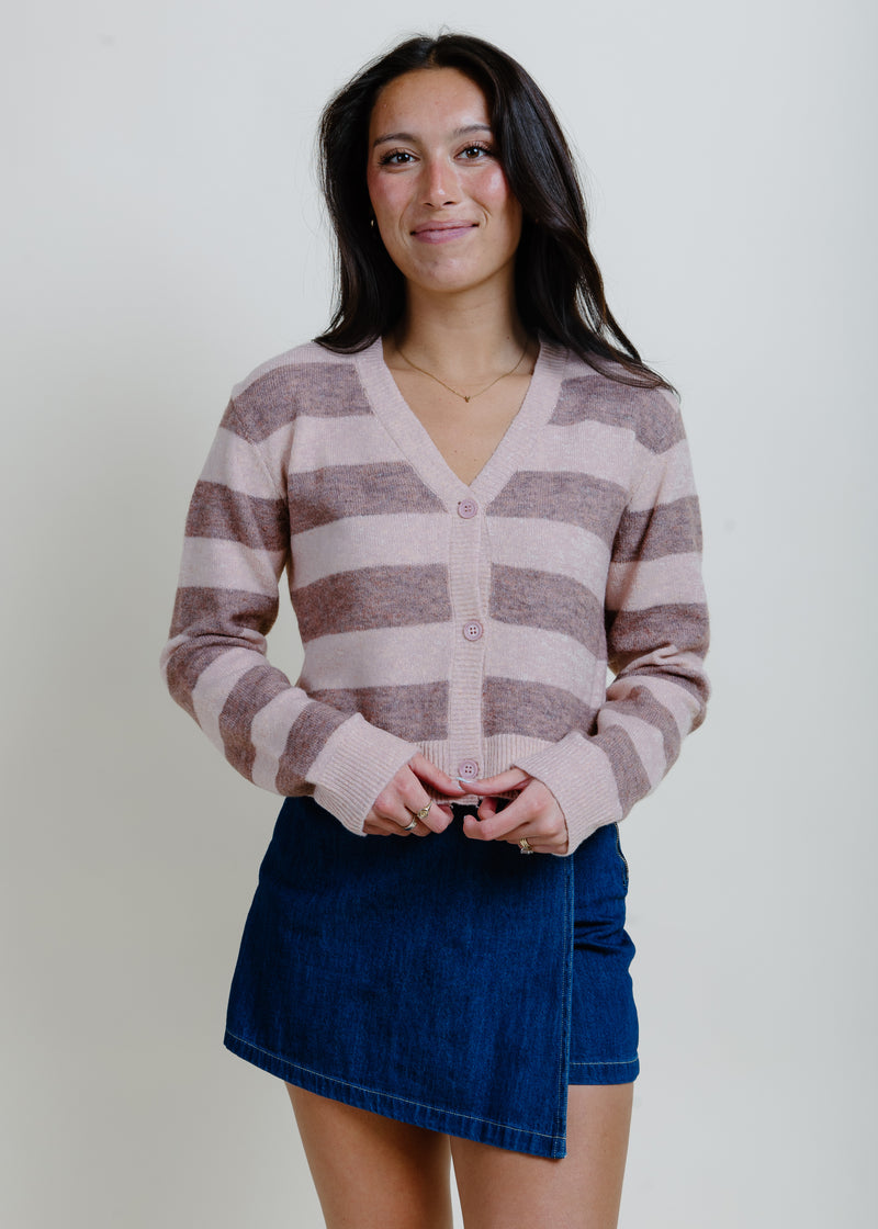 Honey Striped Cardigan - Berry