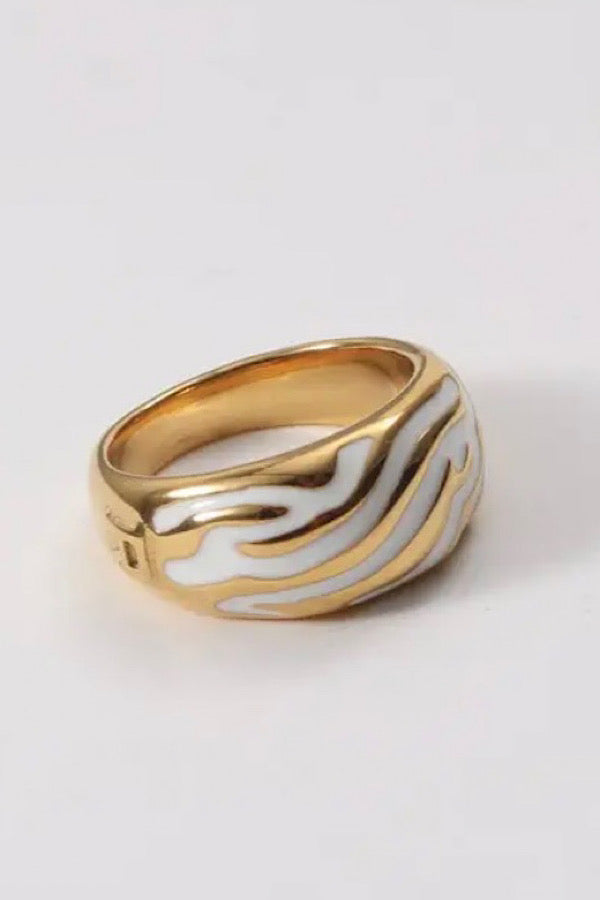 Natural Elements Gold Zebra Enamel Ring