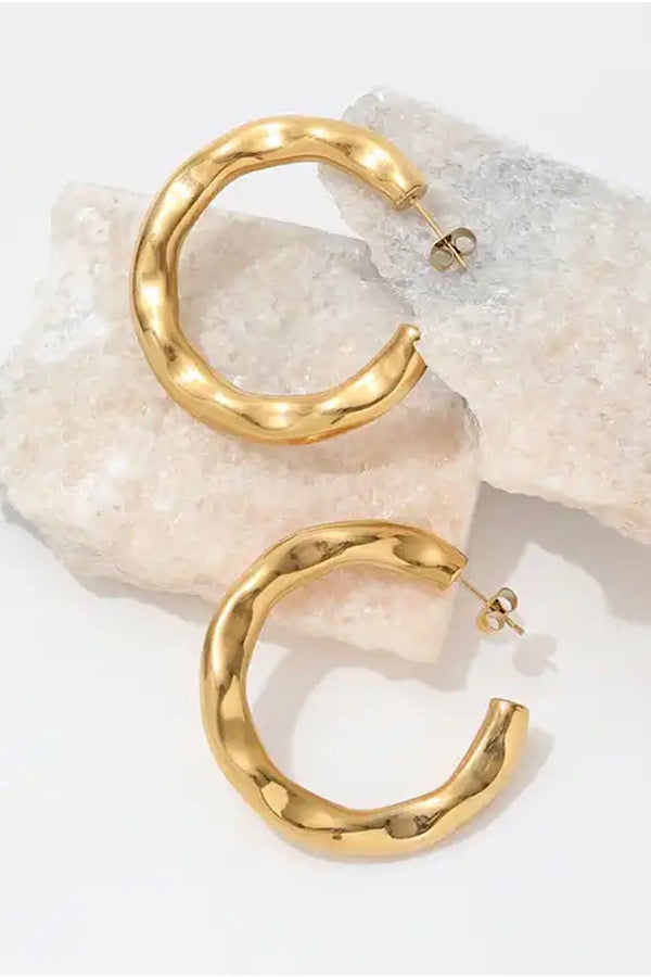 Natural Elements Hammered Gold Hoop Earrings