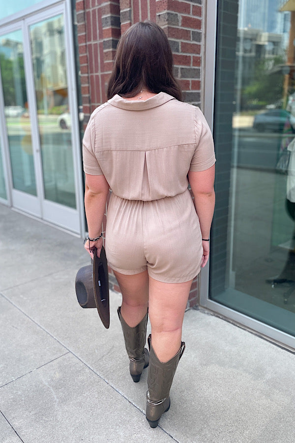 Josie Short Sleeve Taupe Romper