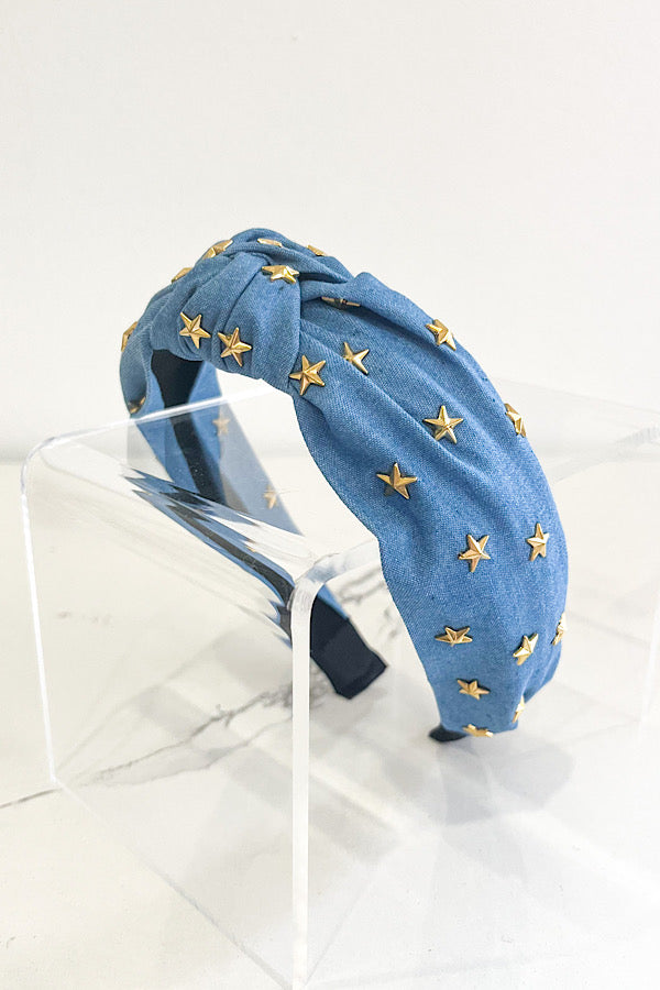 Star Studded Blue Denim Headband