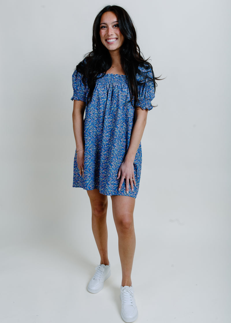 Iris Floral Mini Dress - Blue