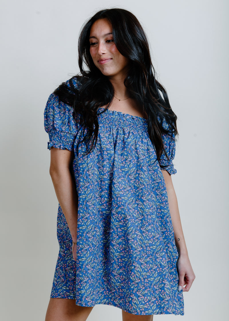 Iris Floral Mini Dress - Blue