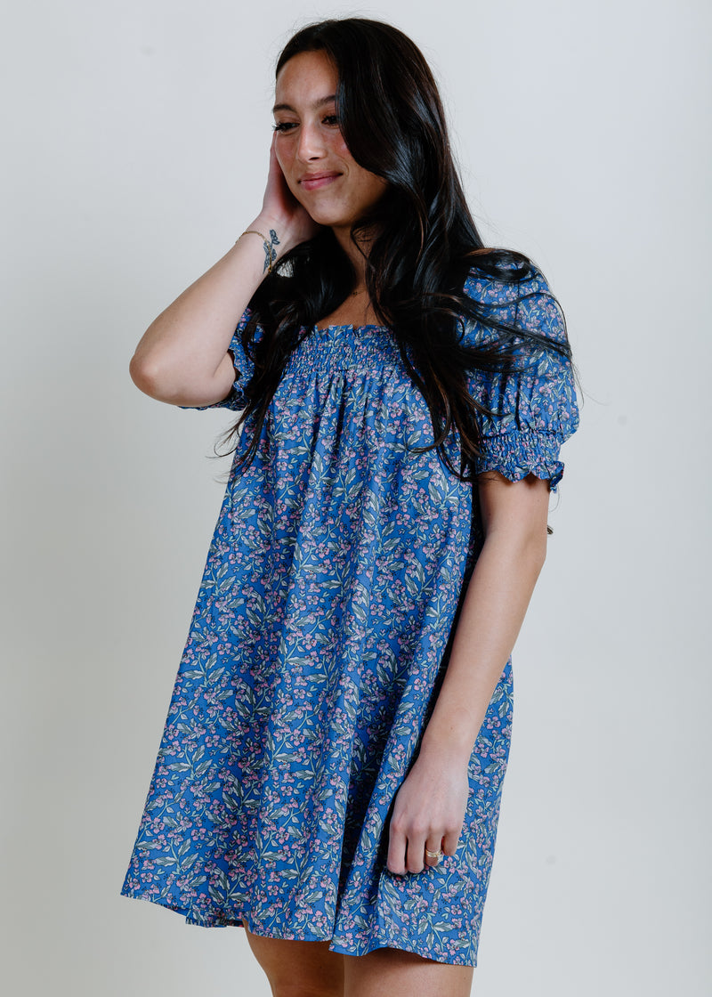 Iris Floral Mini Dress - Blue