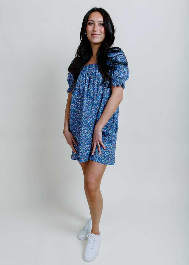 Iris Floral Mini Dress - Blue