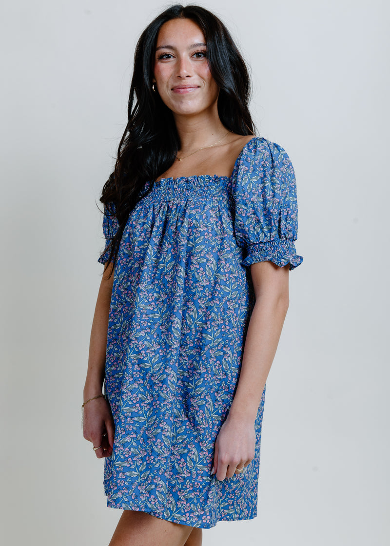 Iris Floral Mini Dress - Blue