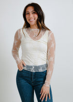 Jackie Knit Lace Mock Neck Top - Ivory