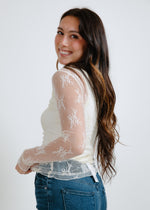 Jackie Knit Lace Mock Neck Top - Ivory