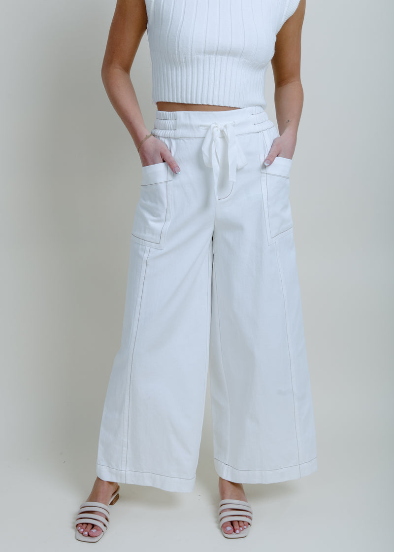 Just In Time Wide Leg Pants - Cream