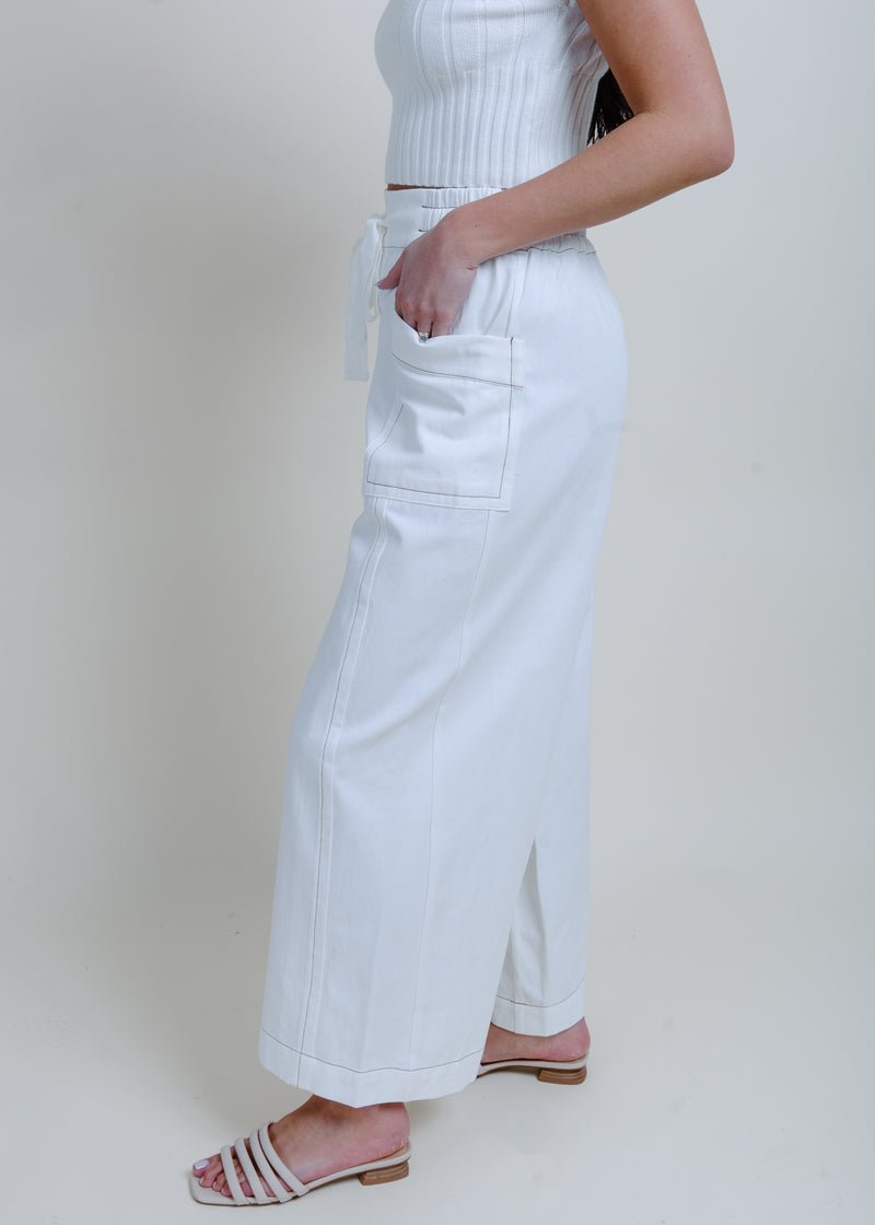 Just In Time Wide Leg Pants - Cream