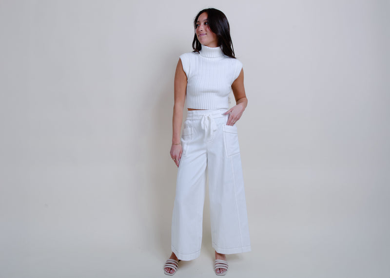 Just In Time Wide Leg Pants - Cream