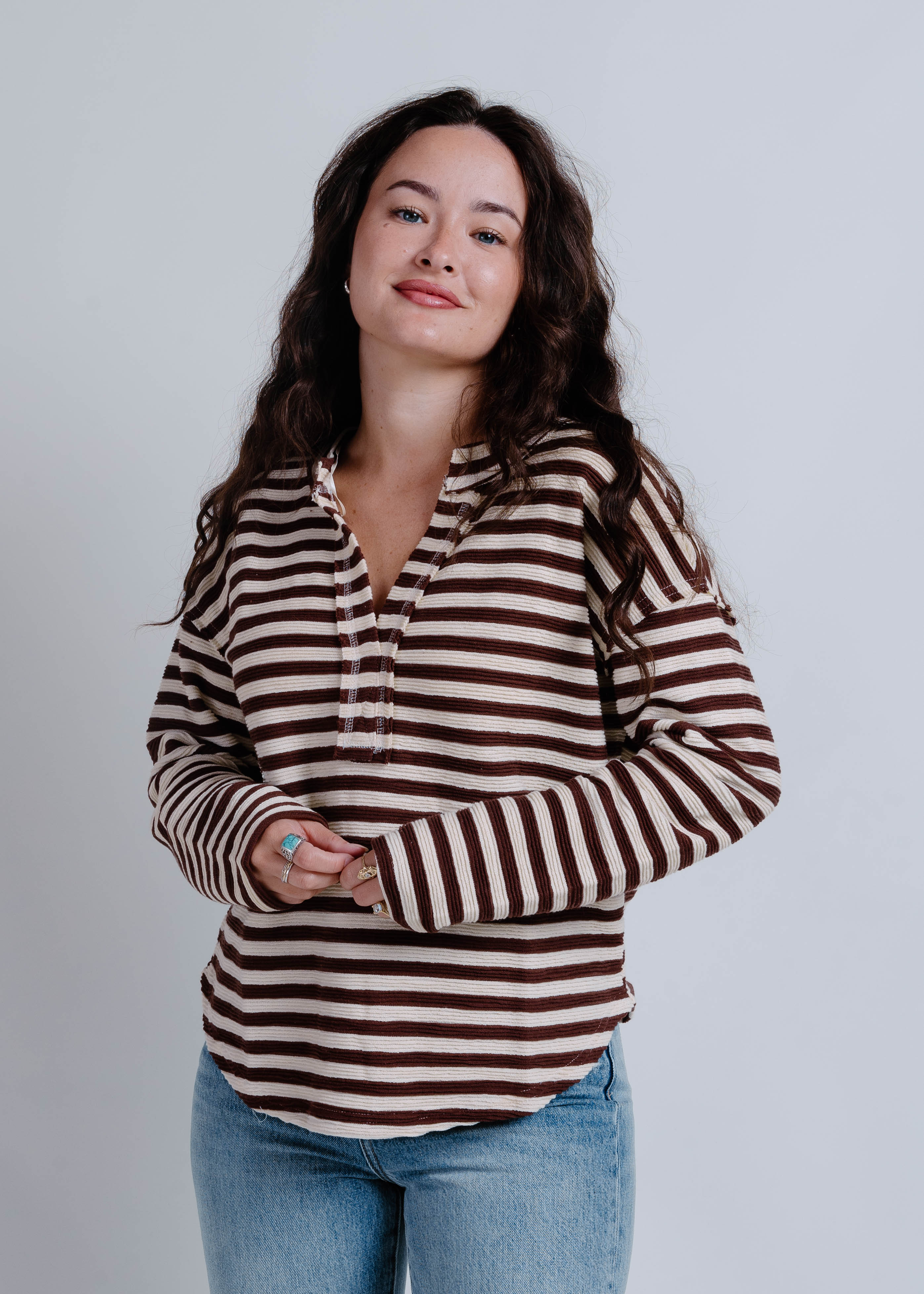 Kaia Stripe Knit Top - Brown